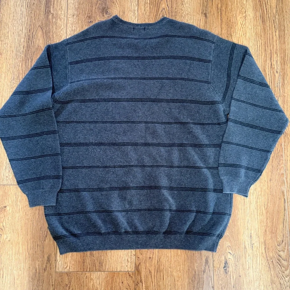 IZOD Charcoal Gray Black Striped 100% Cotton Knit Crewneck Sweater Mens XL